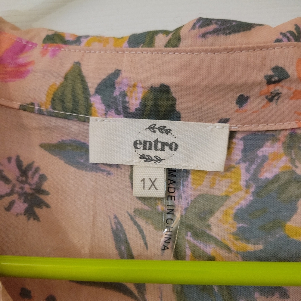 entro Pink Floral Mini Dress with Green Leaf Print - Picture 3 of 3